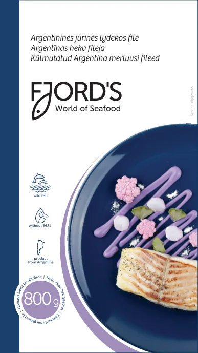 ARGENTĪNAS HEKA FILEJA FJORD'S, SALDĒTA, BEZ ĀDAS, GLAZŪRĀ, 60-200G, 800G