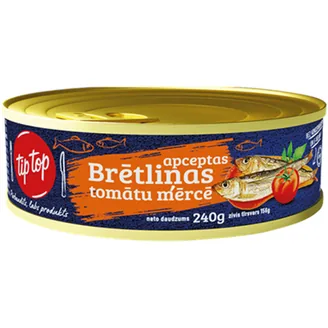 KONSERVI BRĒTLIŅAS TIP TOP TOMĀTU MĒRCĒ APCEPTAS 240G EO