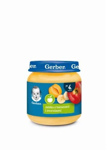 BIEZENIS GERBER AR ĀBOLIEM, APRIKOZĒM UN BANĀNIEM, NO 4 MĒN., 125 G