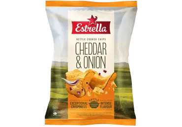 ČIPSI ESTRELLA KETTLE ČEDERAS SĪPOLU 120G