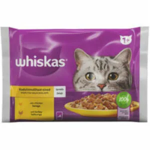 MITRĀ BARĪBA WHISKAS PURE DELIGHT JUNIOR MĀJPUTNU GAĻAS IZLASE 4-PAKA POUCH 4X85G