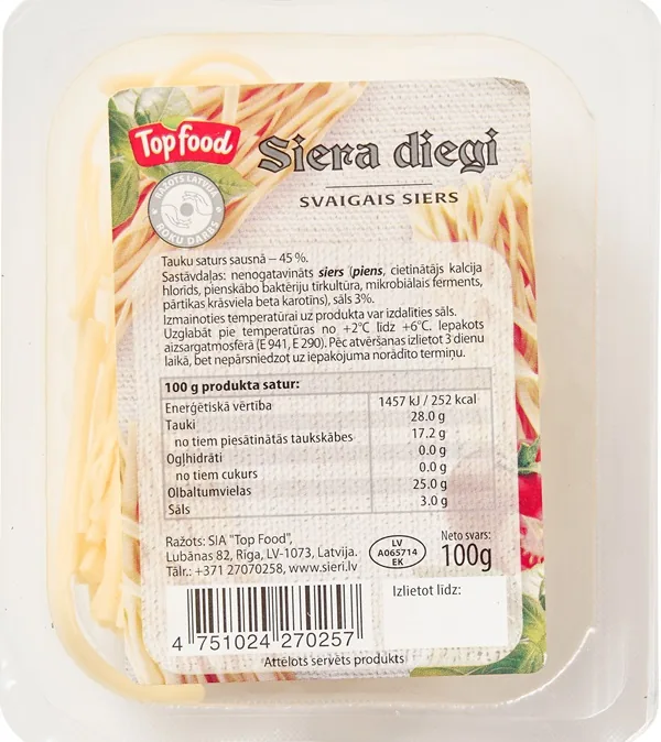 SVAIGAIS SIERS TOP FOOD, SIERA DIEGI 100G