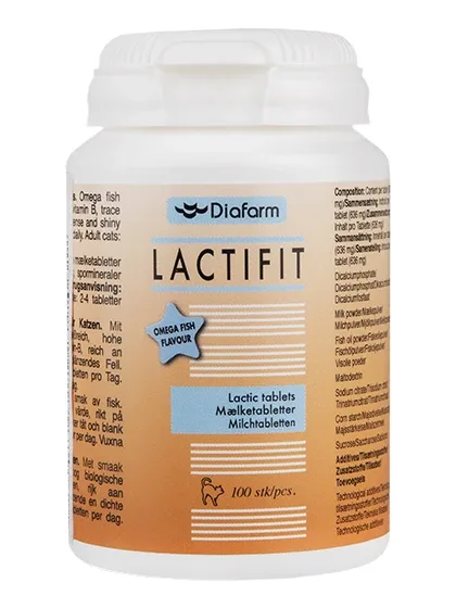 Diafarm Lactifit pienskābe un omega-3 zivju eļļa kaķiem, 100 tabletes