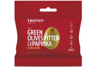 ZAĻĀS OLĪVAS BEZ KAULIŅIEM AR PAPRIKU UN ČILI TROFICO 30G