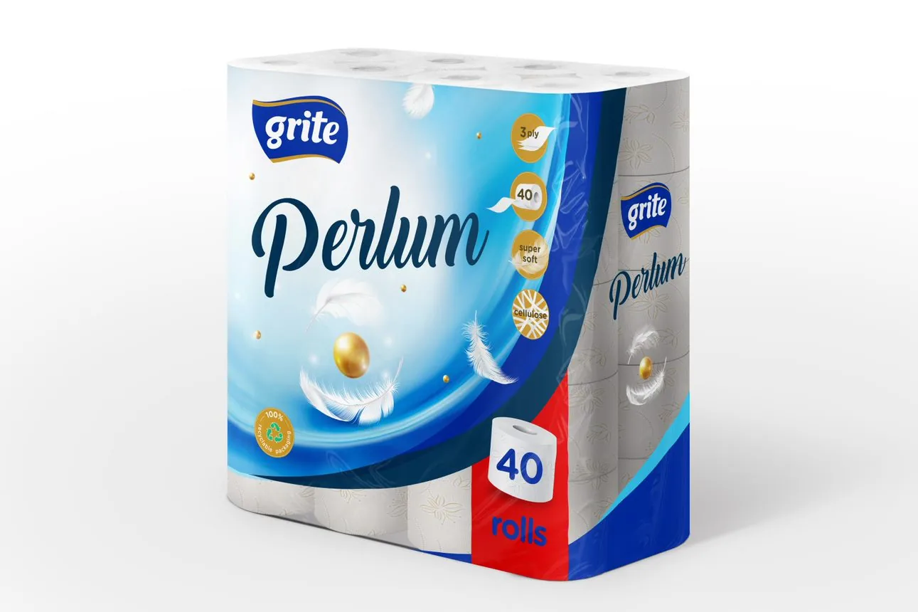 TUALETES PAPĪRS GRITE PERLUM 40 RUĻĻI, 3 SLĀŅU, 116 LOKSNES, 13.92M