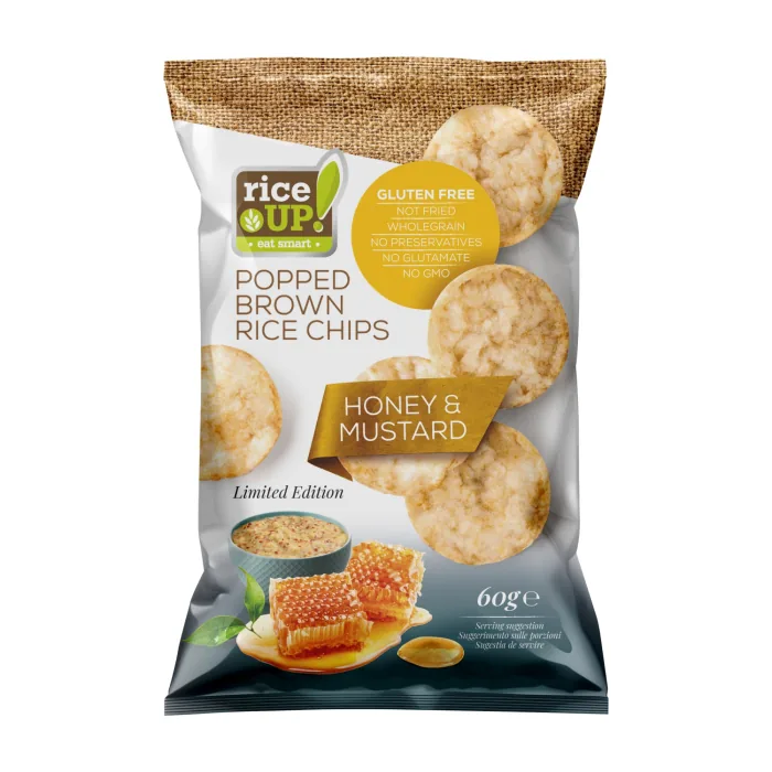 BRŪNO RĪSU ČIPSI RICE UP AR MEDUS UN SINEPJU GARŠU 60G