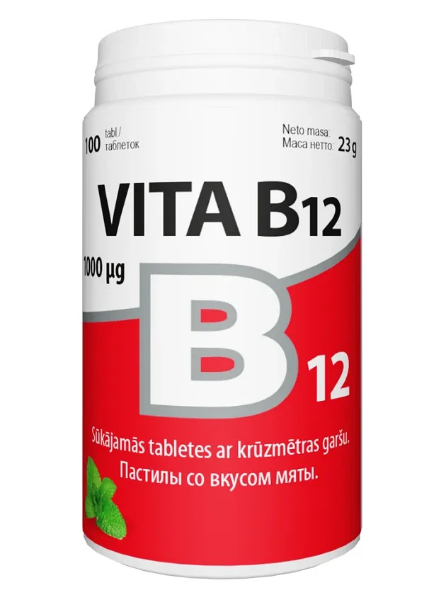 VITA B12 1000 ΜG KRŪZMĒTRAS GARŠA, 100 SŪKĀJAMĀS TABLETЕS
