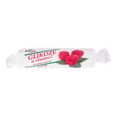Glikoze ar vitamīnu C (aveņu garša) tabletes N10