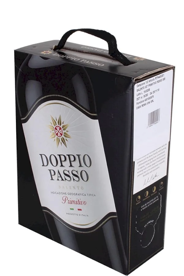 Sarkanvīns Doppio Passo Primitivo, pussalds, 13%, bib, 3 l