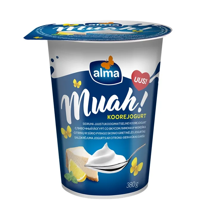 SALDKRĒJUMA JOGURTS ALMA MUAH!, AR CITRONU-SIERA KŪKAS GARŠU, 380G
