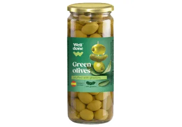 ZAĻĀS OLĪVAS AR MARINĒTIEM GURĶĪŠIEM WELL DONE 340G