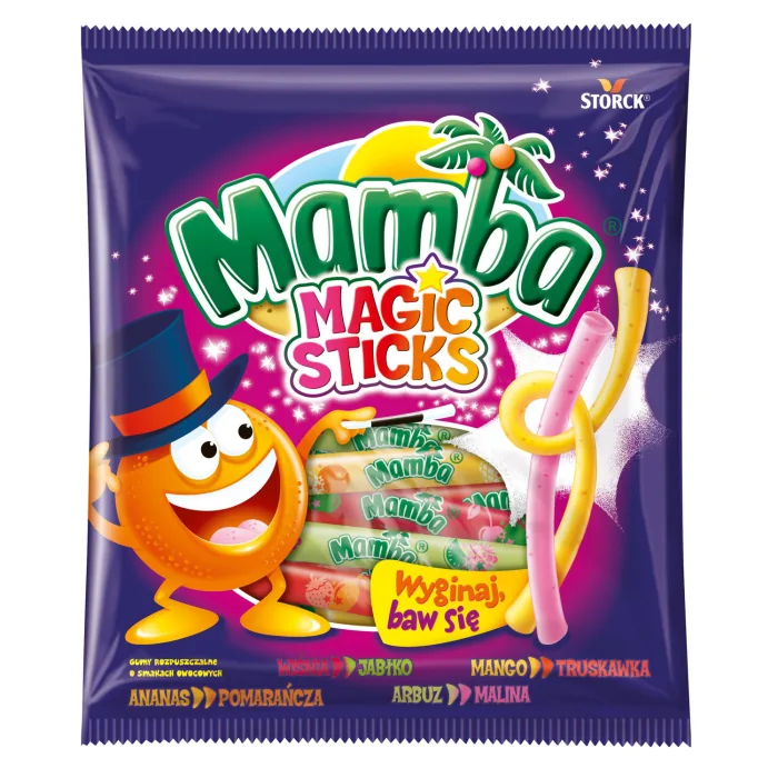 KOŠĻĀJAMĀS KONFEKTES MAMBA MAGIC STICKS 140G