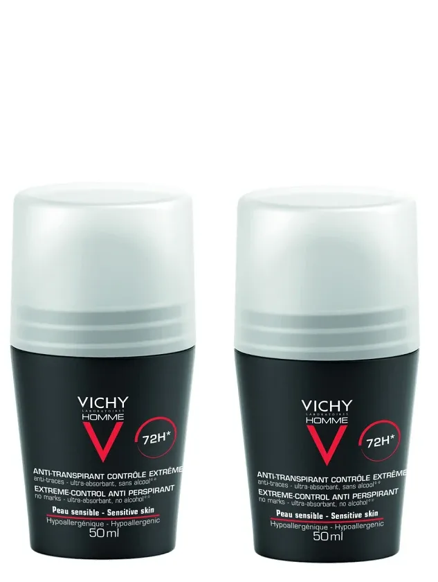 Vichy Homme 72HR dezodorants-antiperspirants extreme control roll-on, 2 x 50 ml