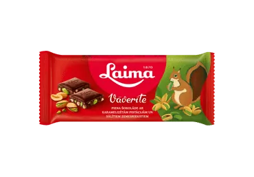 PIENA ŠOKOLĀDE VĀVERĪTE AR PISTĀCIJĀM UN SĀLĪTIEM ZEMESRIEKSTIEM LAIMA 90G