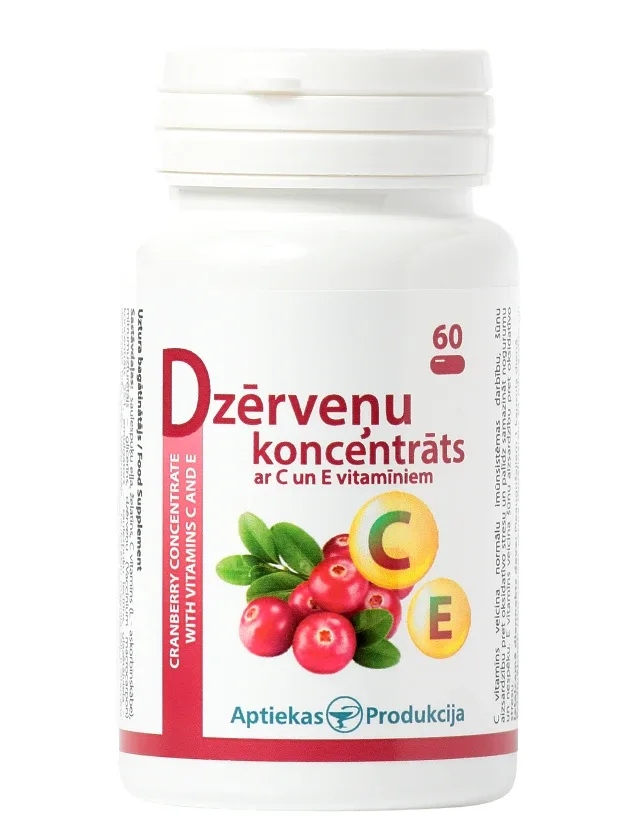 Dzērveņu koncentrāts ar C un E vitamīniem, 60 kapsulas