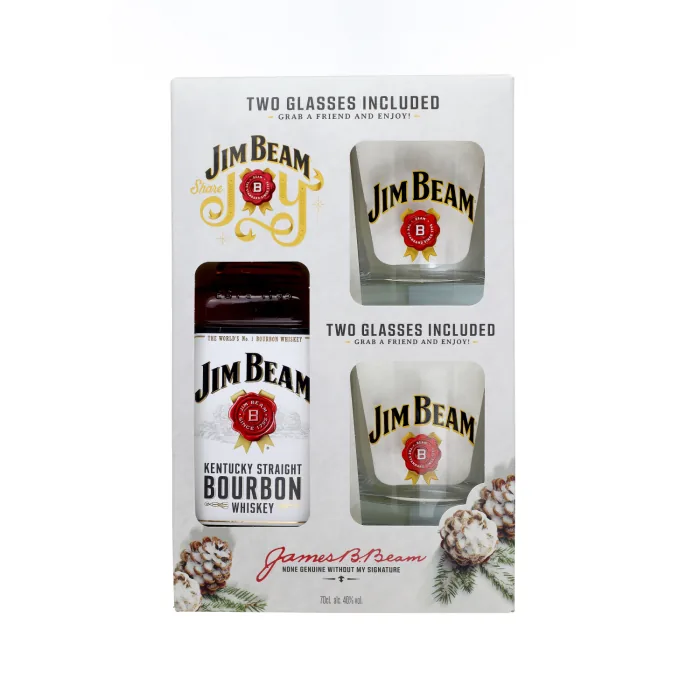 Visikjs Jim Beam baltais 40% 0,7 + 2 glāzes