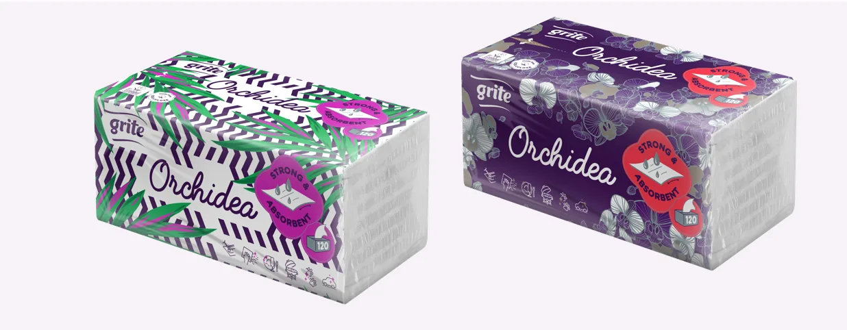 GRITE SALOCĪTIE PAPĪRA DVIEĻI ORCHIDEA 120GAB, 2 SLĀŅI