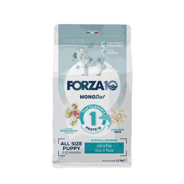 FORZA10 Monodiet All Size puppy ar zivi, suņiem sausā barība, 1,5 kg