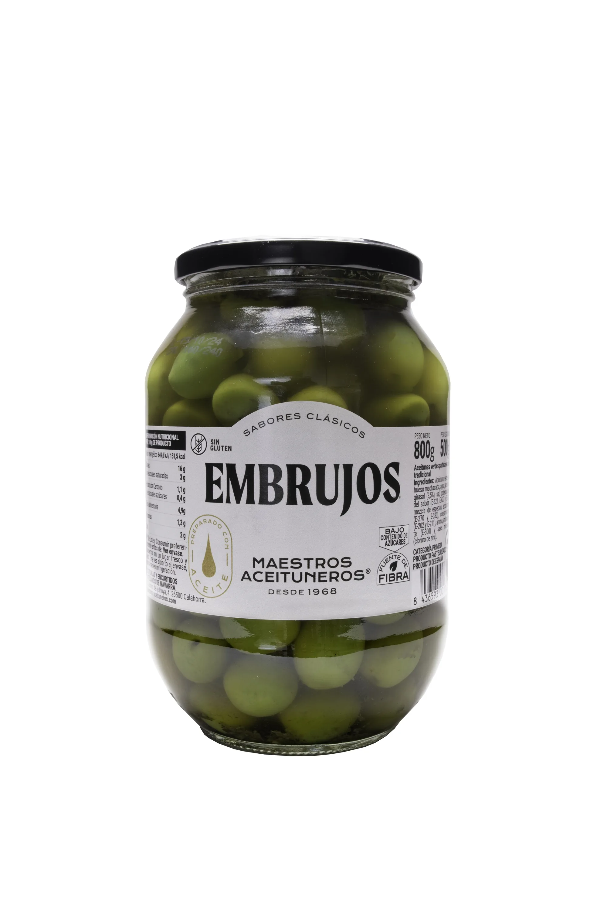 ZAĻĀS OLĪVAS AR KAULIŅIEM MAESTROS ACEITUNEROS CAMPO REAL, AR EĻĻU UN GARŠVIELĀM, 800G/500G