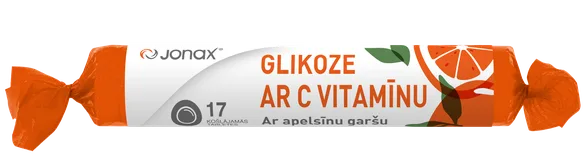 Jonax Glikoze ar C vitamīnu (apelsīnu) košļājamās tabletes, 17 gab.