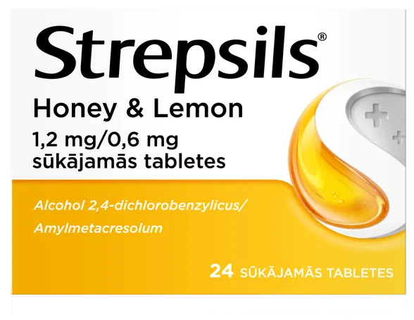 Strepsils Honey & Lemon 1,2 mg/0,6 mg sūkājamās tabletes, 24 gab.