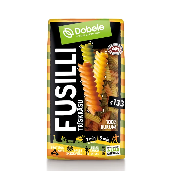 MAKARONI DOBELE DURUM FUSILLI TRĪSKRĀSU 500G