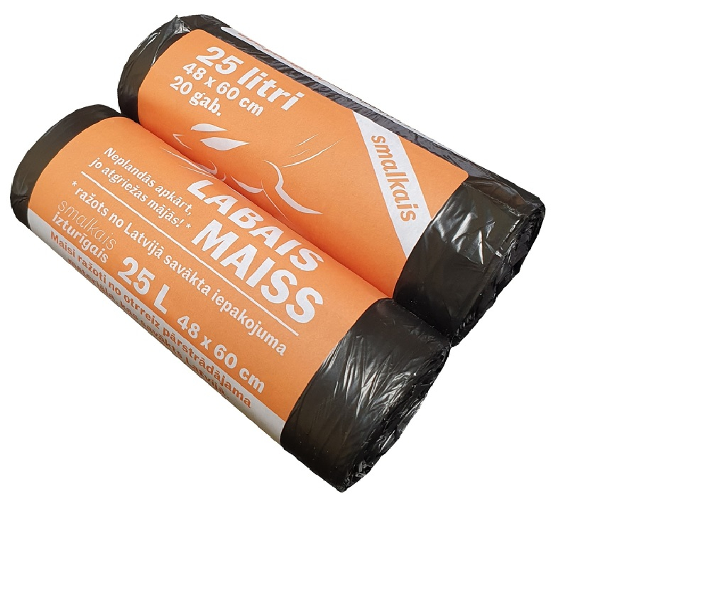 ATKRITUMU MAISI LABAIS MAISS LDPE, SMALKIE, 25L, MELNI, 48X60CM, 10MK, 20GAB