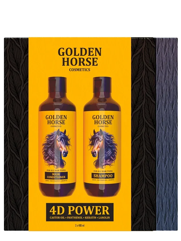 Dāvanu komplekts matiem golden horse (matu šampūns + matu kondicionieris), 2 x 400 ml