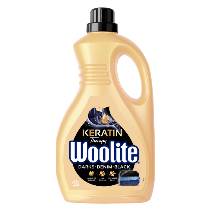 ŠĶIDRAIS MAZGĀŠANAS LĪDZEKLIS WOOLITE DARKS, DENIM, BLACK AR KERATĪNU 2,7L 45MR