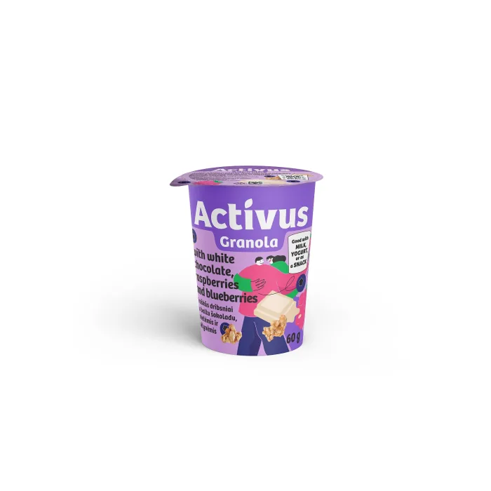 GRANOLA ACTIVUS AR BALTO ŠOKOLĀDI, AVENĒM UN MELLENĒM 60G