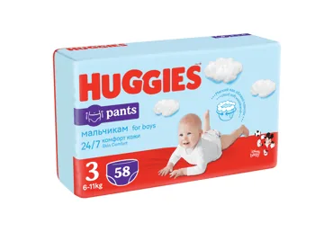 AUTIŅBIKSĪTES HUGGIES BOY S3 6-11KG 58GAB.