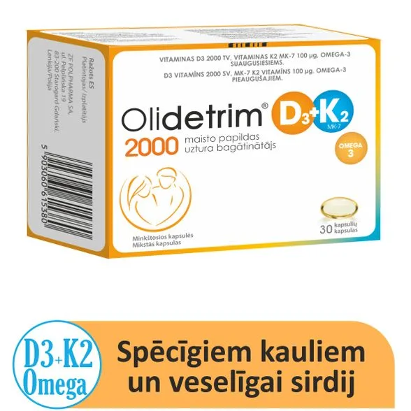 Olidetrim Omega 2000 D3 + K2 mīkstās kapsulas, 30 gab.