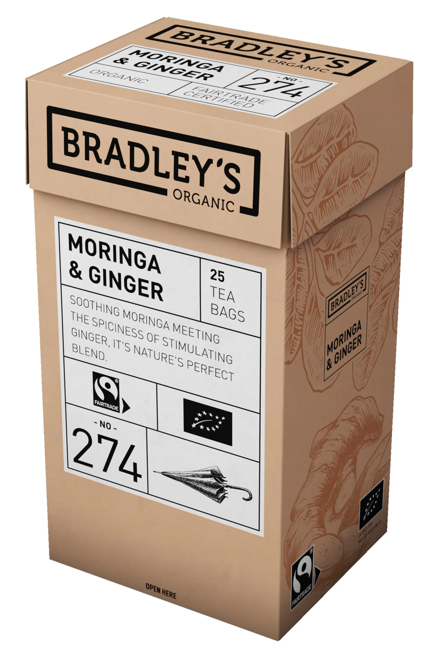 BIOLOĢISKĀ TĒJA BRADLEY'S AR MORINGU UN INGVERU, 25GAB