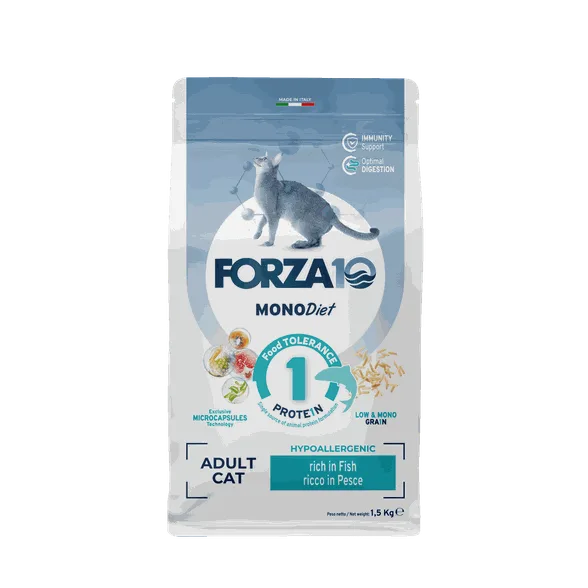 FORZA10 Monodiet Adult Cat ar zivi, kaķiem sausā barība, 1,5 kg