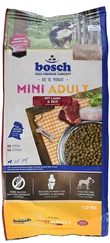 SUŅU BARĪBA BOSCH AR JĒRA GAĻU UN RĪSIEM, MAZO ŠĶIRŅU PIEAUGUŠIEM SUŅIEM, 1KG