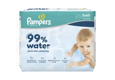 MITRĀS SALVETES PAMPERS 99% WATER 3X60GAB.