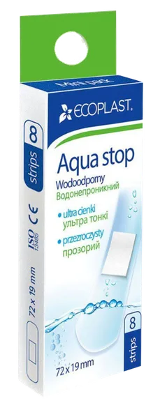 Ecoplast Aqua Stop Mini 7,2 cm X 1,9 cm plāksteri, 8 gab.
