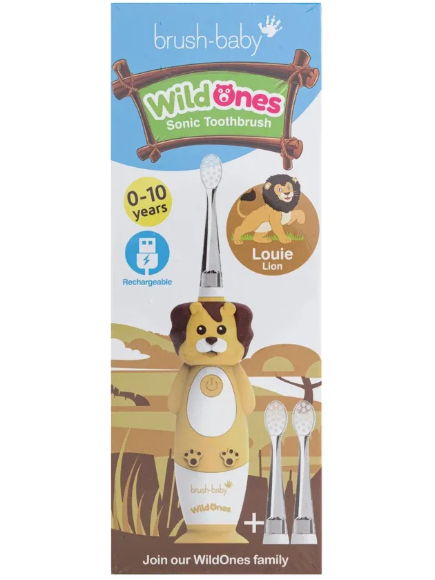Brush-Baby Wildones Lion uzlādējama soniskā zobu birste 0-10 gadiem, 1 gb.