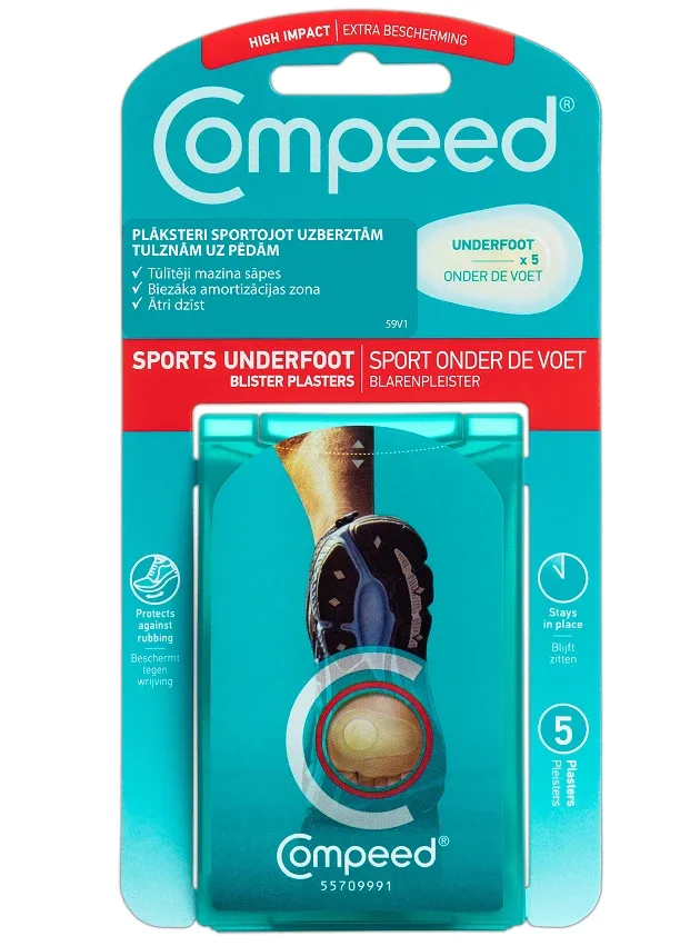 Compeed plāksteri sportojot uzberztām tulznām uz pēdām, 5 gb.