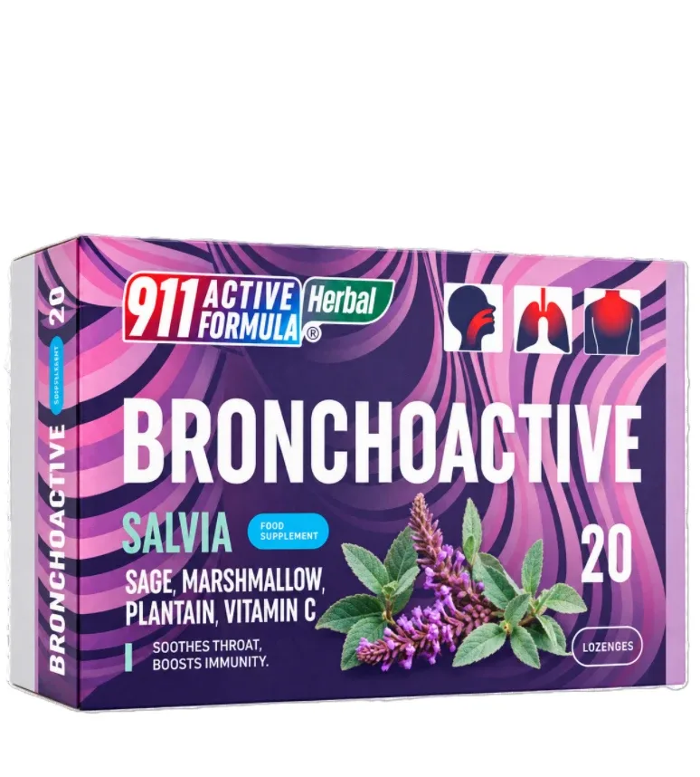 911 Active Formula Bronchoactive salvia sūkājamās tabletes, 20 gb.