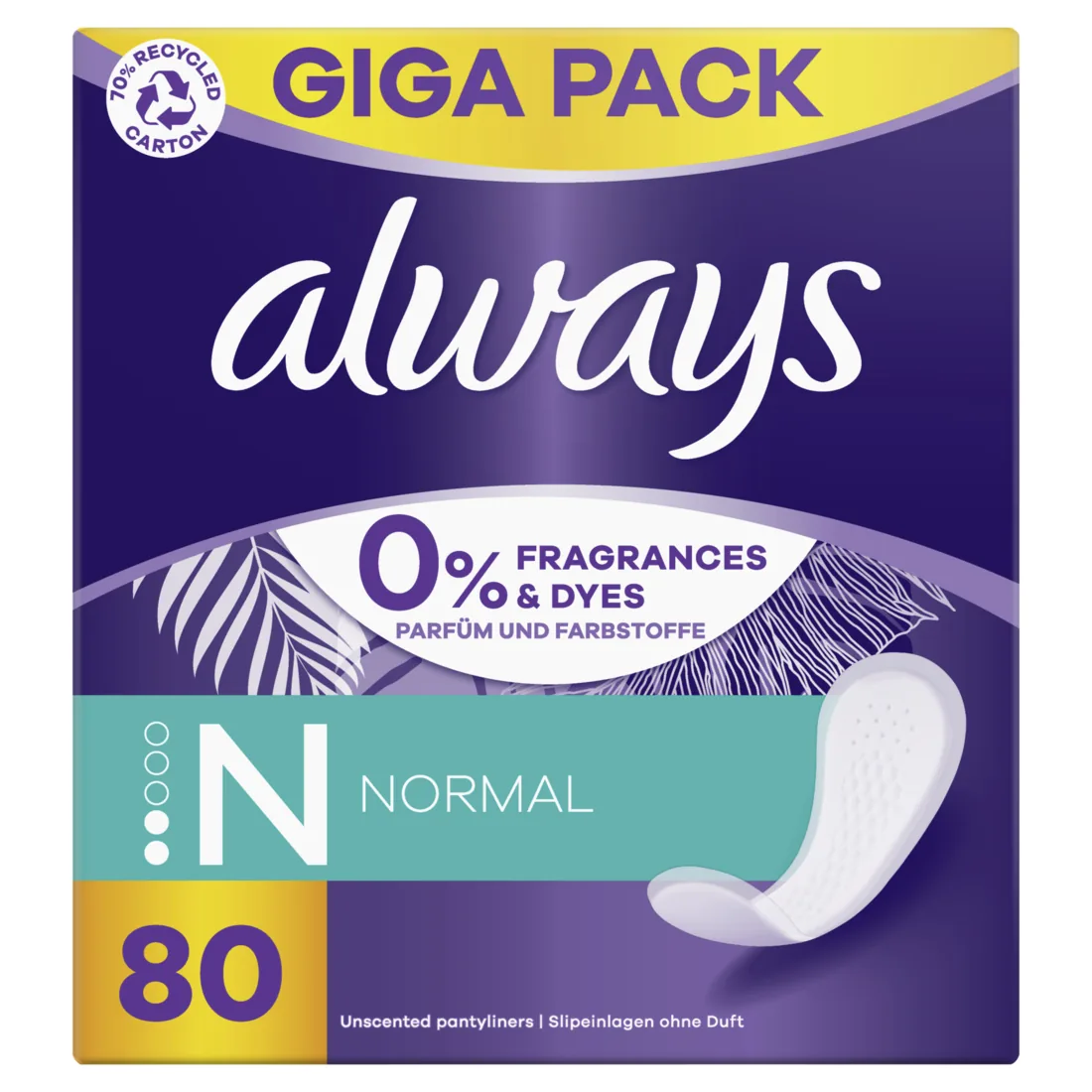 IKDIENAS IELIKTNĪŠI ALWAYS NORMAL, 0% PERFUME, 80 GAB.