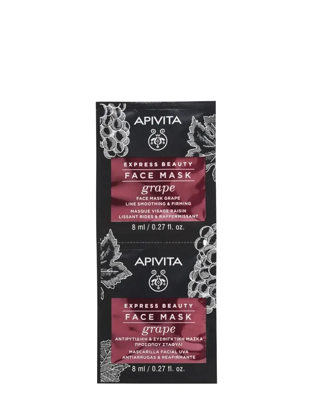 Apivita Express līniju izlīdzinoša un stingrinoša sejas maska ar vīnogām, 2 x 8 ml