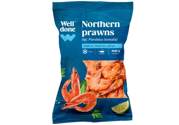 SALDĒTAS GARNELES 90+ WELL DONE VĀRĪTAS NELOBĪTAS 800G