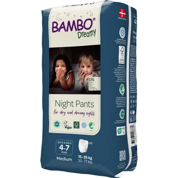 Bambo Nature Dreamy Night Pants, 4-7 gadi, 15-35 kg biksītes, 10 gab.