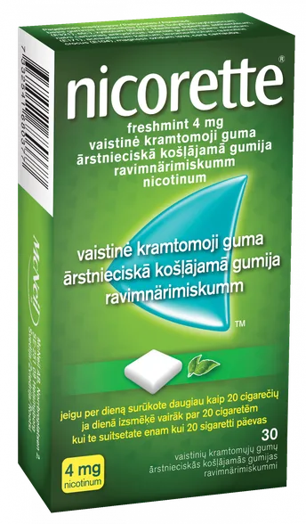 Nicorette Freshmint 4 mg ārstnieciskā košļājamā gumija, 30 gab.