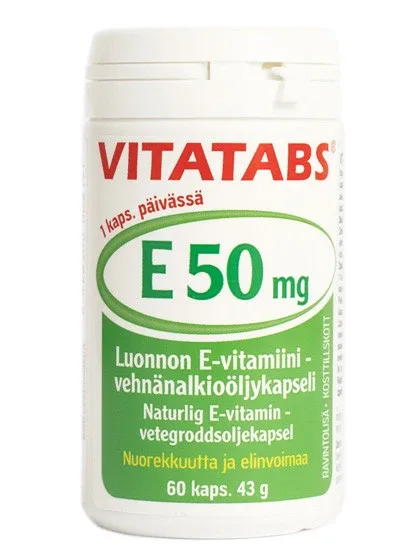 Vitatabs E-50, dabīgs E vitamīns 50 mg, 60 kapsulas