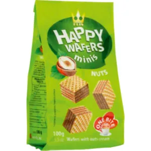 VAFELES HAPPY WAFERS AR LAZDU RIEKSTU PILDĪJUMU 200G