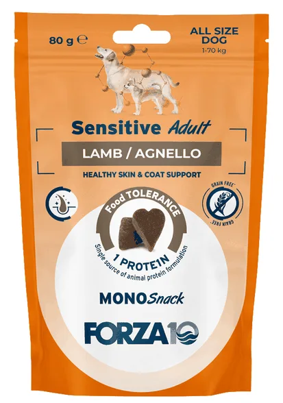 FORZA10 Monosnack Sensitive Adult jērs, suņiem gardumi, 80 g