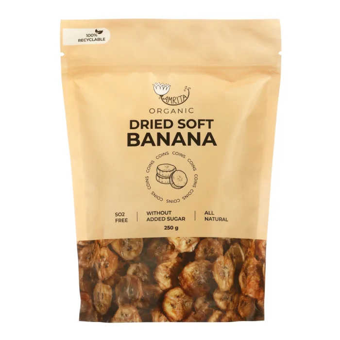 ORGANISKI KALTĒTI BANĀNU GABALIŅI AMRITA 250G