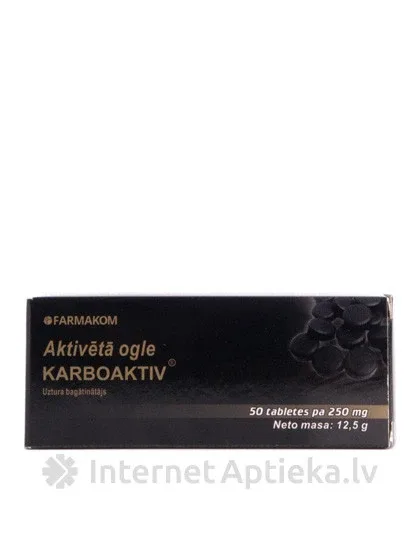 Carbo activatis (aktivētā ogle) 250 mg, 50 tabletes